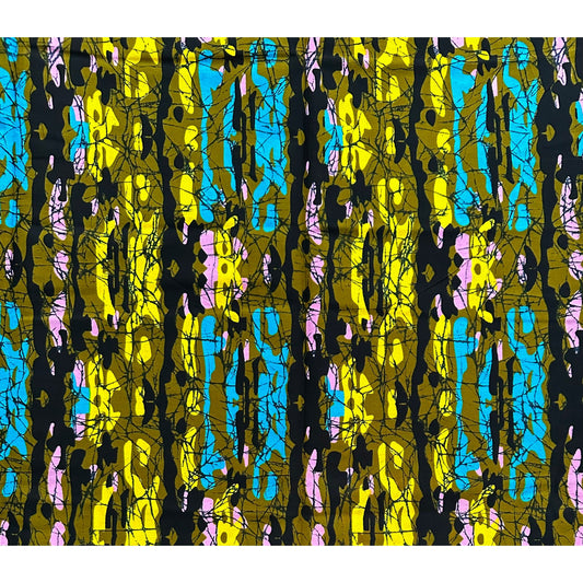 African Print Fabric/ Ankara - Olive Green, Pink, Blue, Yellow, Black 'Boss Babe Camo' Design, YARD or WHOLESALE