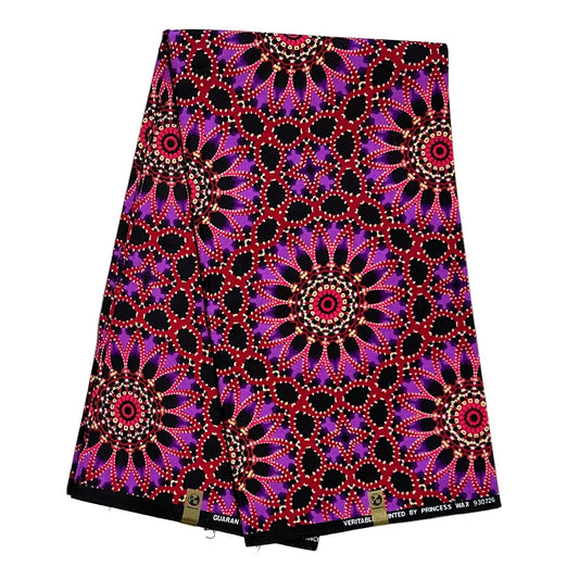 African Print Fabric/ Ankara - Red, Pink, Purple, Black 'Market After Dusk' Design, YARD or WHOLESALE