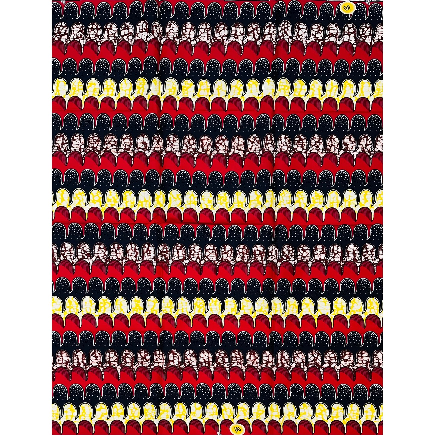 African Print Fabric/Ankara - Red, Blue, Yellow, Brown "Eko Roll Call" Design, Yard