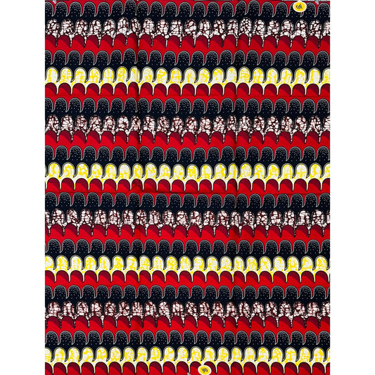 African Print Fabric/Ankara - Red, Blue, Yellow, Brown "Eko Roll Call" Design, Yard