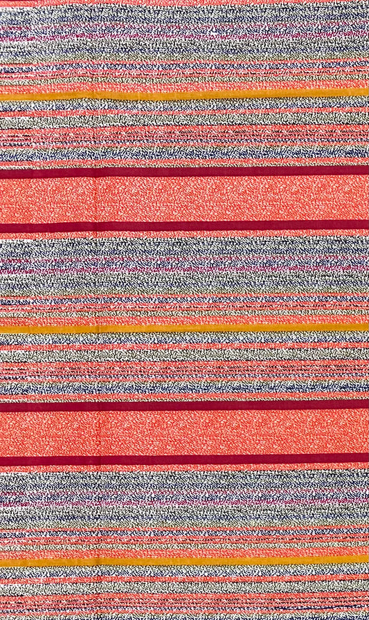 African Print Fabric/ Ankara - Orange, Red, Blue 'Color Between The Lines' Design, YARD or WHOLESALE