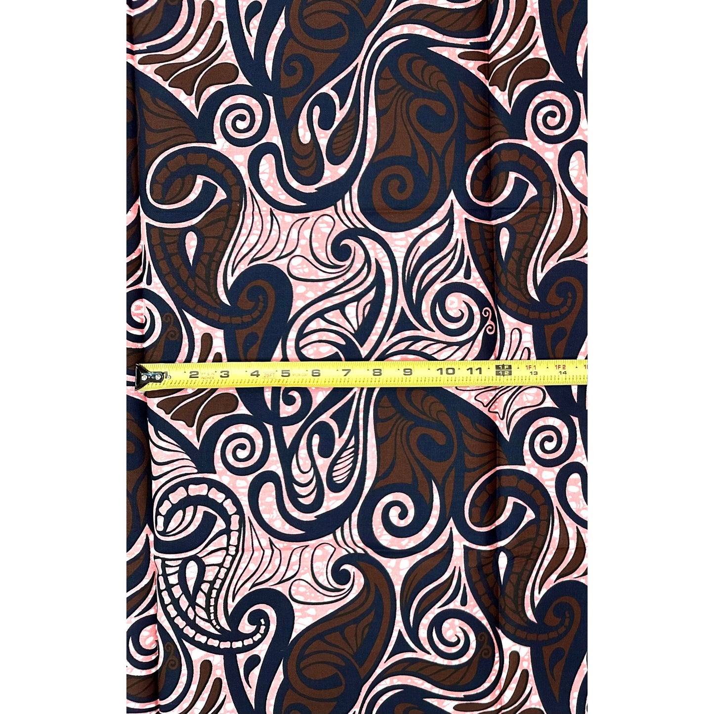 African Print Fabric/ Ankara - Pink,  Brown, Navy ‘Small Small Na Big Big' Design, 1 YARD