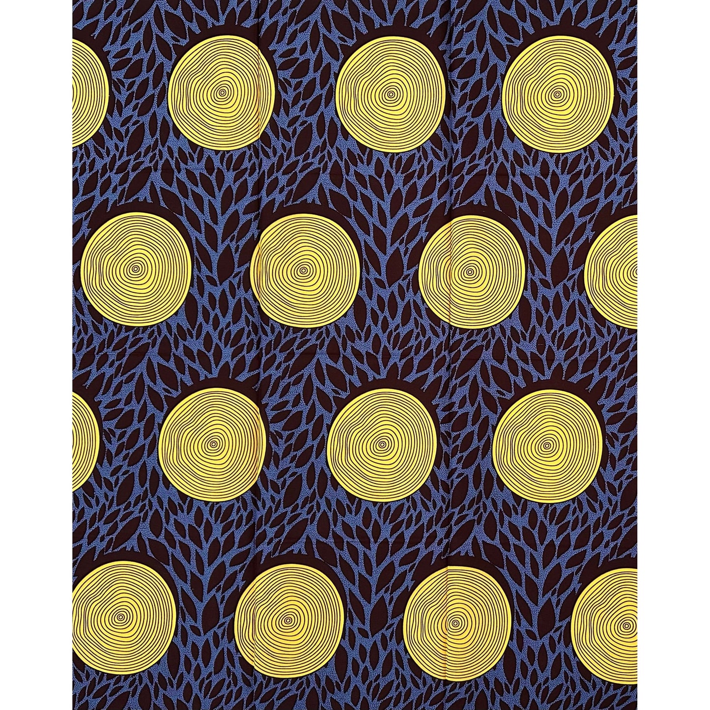 African Print Fabric/Ankara - Blue - Gray, Brown "Yellow Sun Tori" Design