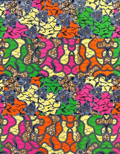 African Print Fabric/ Ankara - Pink, Orange, Green, Yellow 'Everybody’s Cousin', 1 YARD