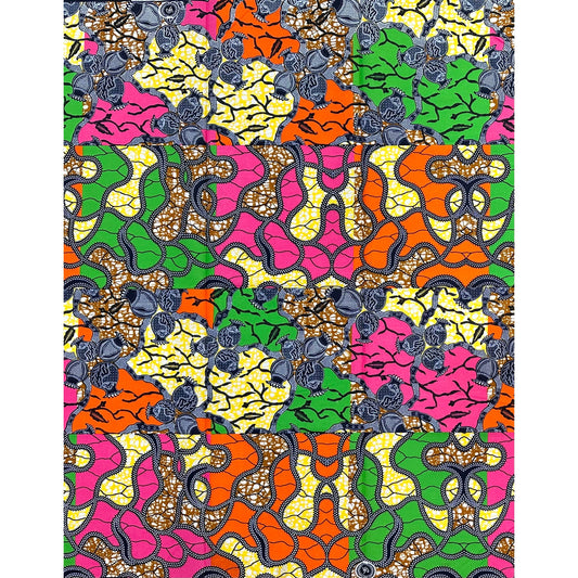 African Print Fabric/ Ankara - Pink, Orange, Green, Yellow 'Everybody’s Cousin', 1 YARD