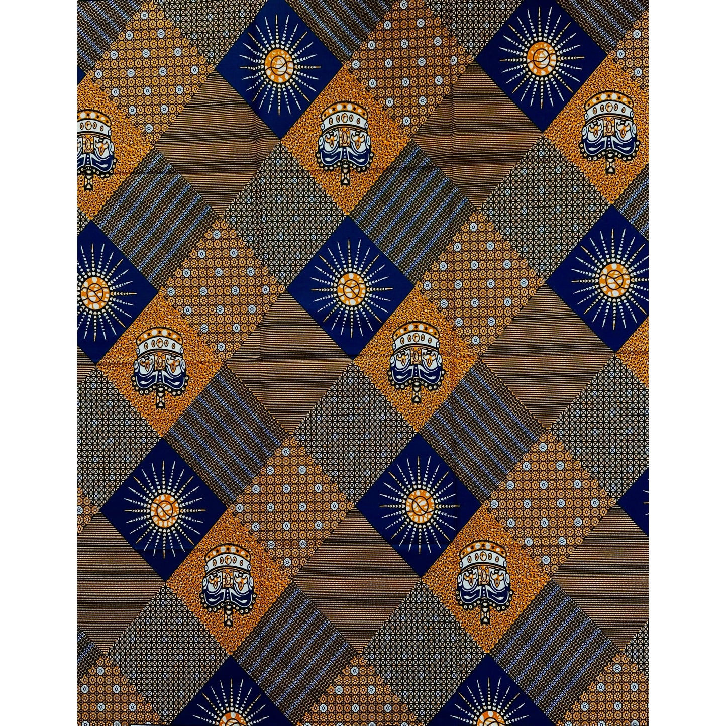 African Print Fabric/ Ankara - Brown, Blue 'Sona,' YARD