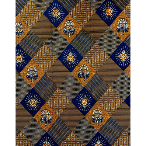 African Print Fabric/ Ankara - Brown, Blue 'Sona,' YARD
