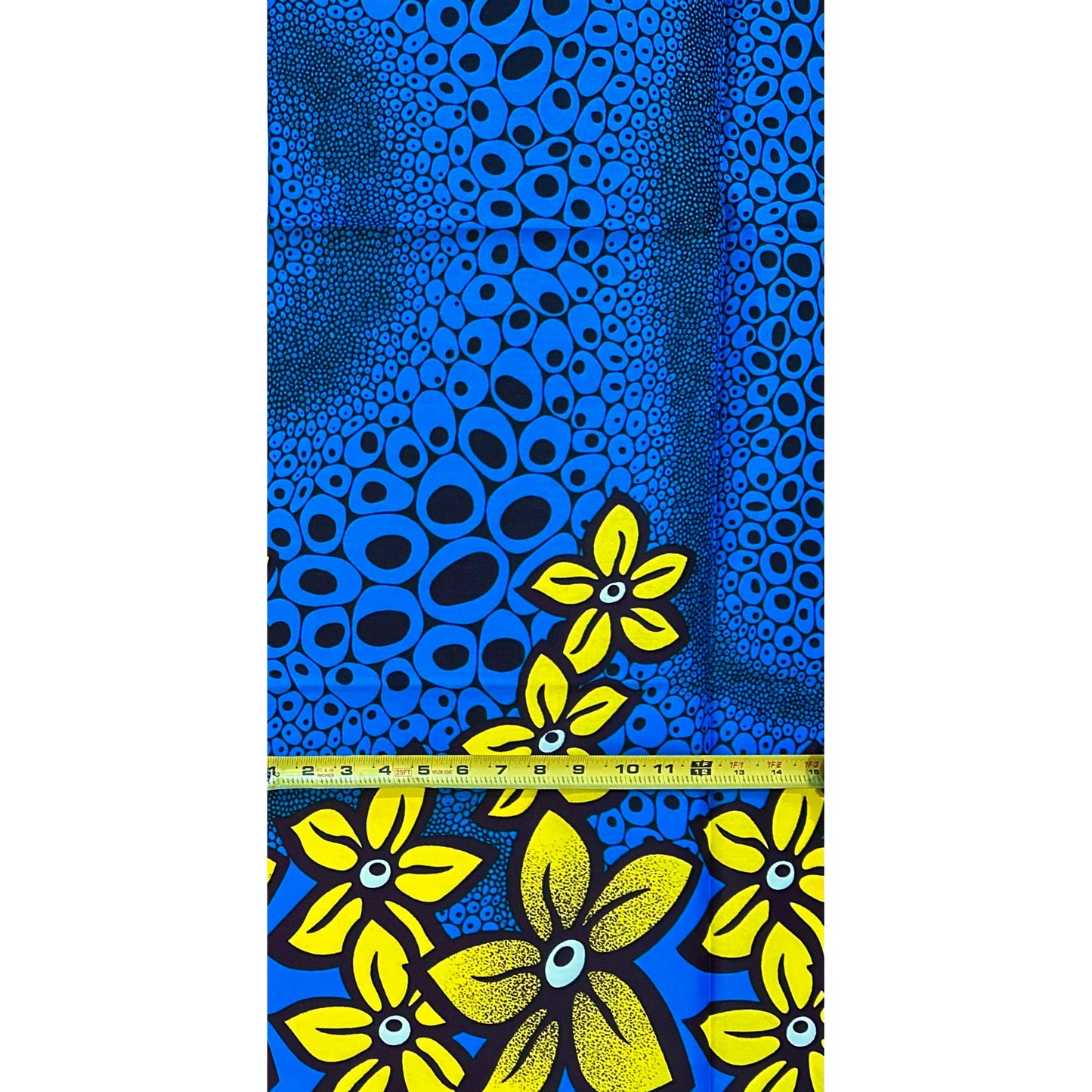 African Print Fabric/ Ankara - Blue, Yellow ‘Askia' Design, 1 YARD