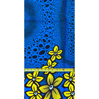 African Print Fabric/ Ankara - Blue, Yellow ‘Askia' Design, 1 YARD