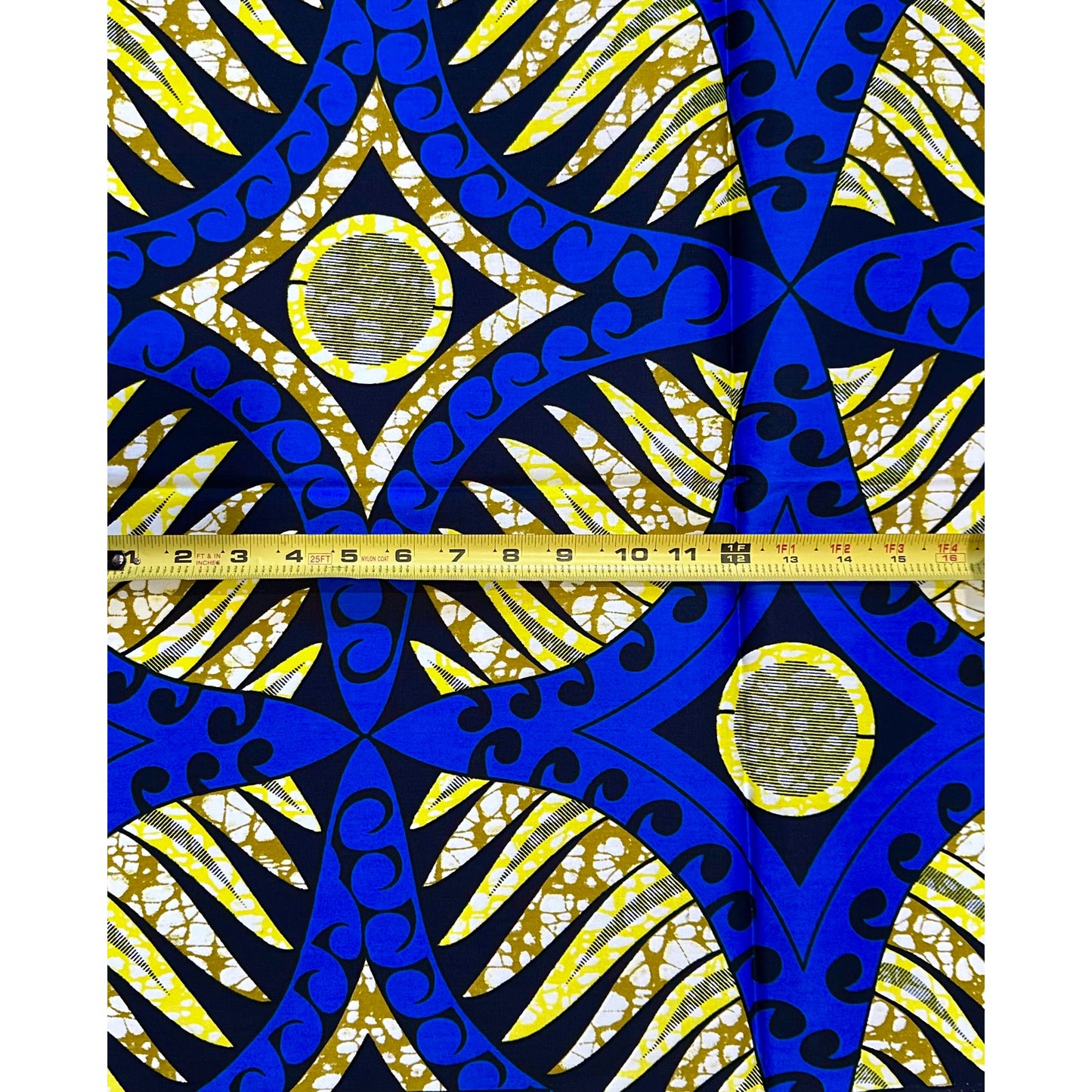 African Print Fabric/ Ankara - Blue, Yellow, Brown, Black  ‘The Meeting Place' Design, 1 YARD