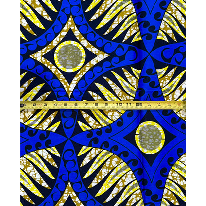 African Print Fabric/ Ankara - Blue, Yellow, Brown, Black  ‘The Meeting Place' Design, 1 YARD