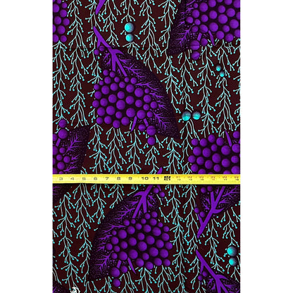 African Print Fabric/ Ankara - Purple, Turquoise, Brown 'Sweetness After Rain,’ 1 YARD