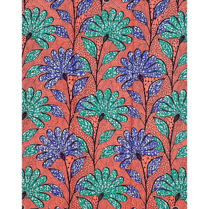 African Print Fabric/ Ankara - Apricot, Green, Blue "Ada Flora", YARD