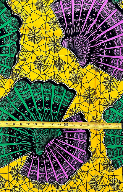 African Print Fabric/Ankara - Purple, Yellow, Green “The Last Griot" Design, 1 Yard