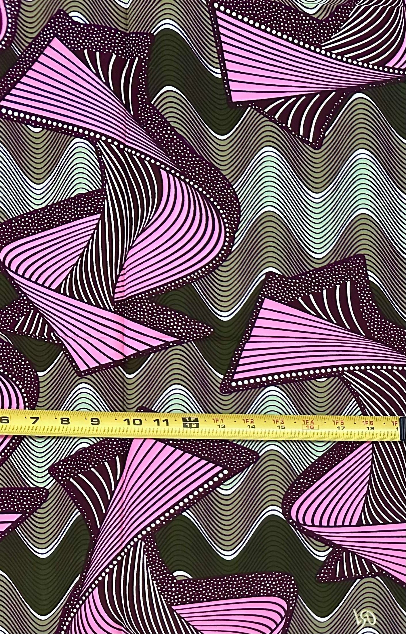 African Print Fabric/Ankara - Pink, Green, Brown "Pulse & Rhythm" Design, 1 Yard