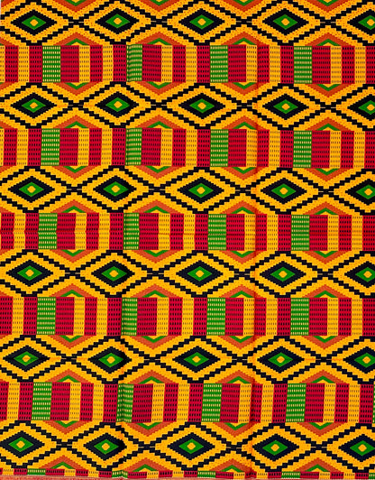 African Print Fabric/Ankara - Orange, Red, Black, Green "Still We Rise" Kente, 1 Yard