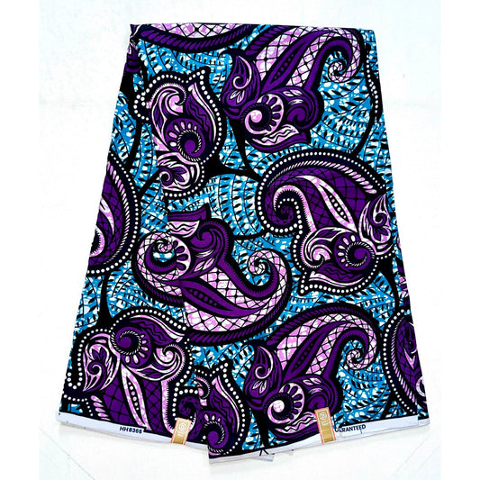 African Print Fabric - Purple, Blue, Black ‘Ouidah Rose', Yard or Wholesale