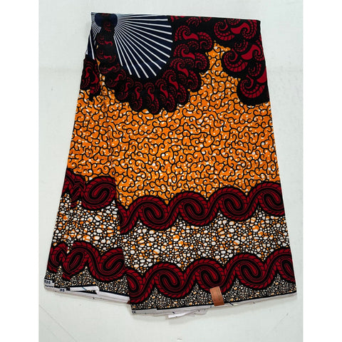 African Print Fabric/ Ankara - Orange, Red, Navy 'Brima" Design, YARD or WHOLESALE