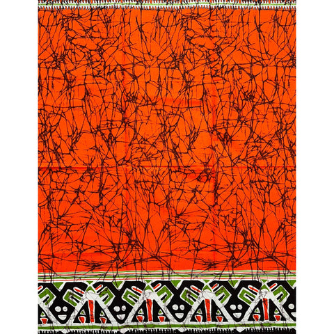 African Print Fabric/ Ankara - Orange, Green, Black 'Amai Meta' Design