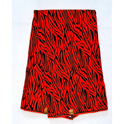 African Print Fabric/ Ankara - Orange, Black 'Tigress' Design, YARD or WHOLESALE