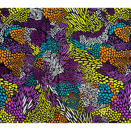 African Print Fabric/ Ankara - Purple, Teal, Orange, Yellow, Black 'Chima Aurora,’ YARD or WHOLESALE