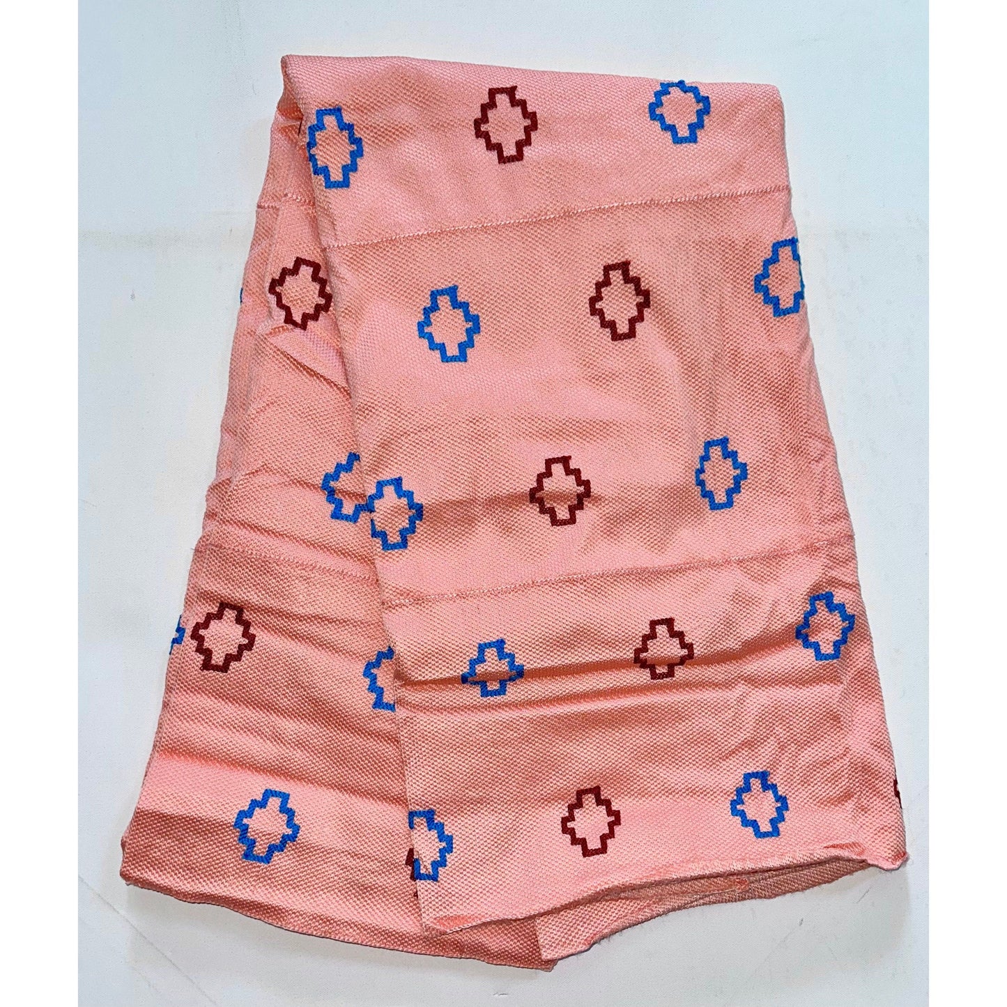 African Fabric/ Woven, Embroidered Kente - Pink, Blue “Siisi”, ~2 Yards