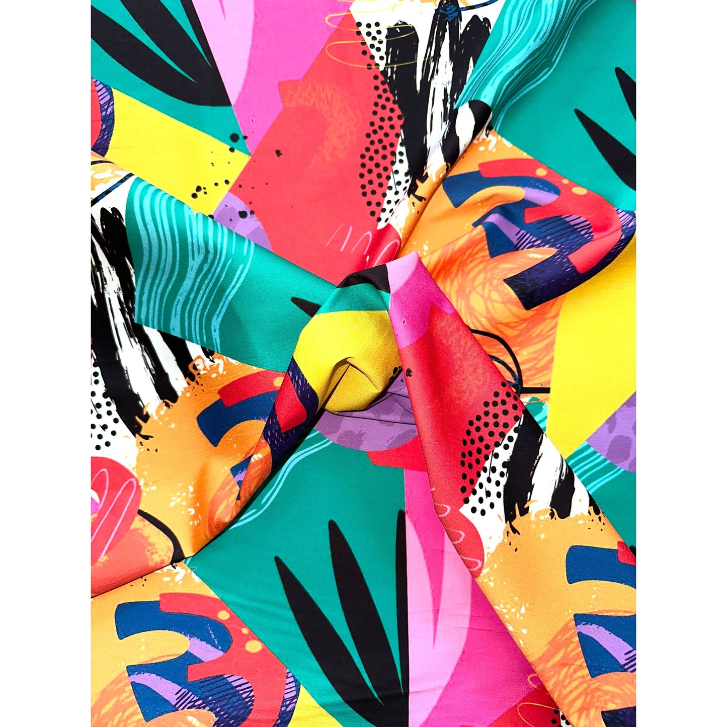 African Print, Stretch Cotton Satin Fabric- Teal, Pink, Orange, Purple, Black, Red "Happy Hour", Per Yard