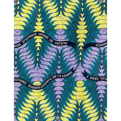 African Print Fabric/Ankara - Teal, Purple, Yellow "Femme de Valeur" Design