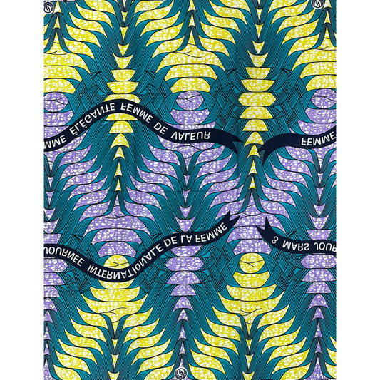 African Print Fabric/Ankara - Teal, Purple, Yellow "Femme de Valeur" Design