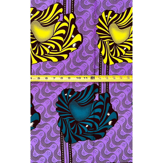 African Print Fabric/Ankara - Purple, Yellow, Green "Main Character Only" Design