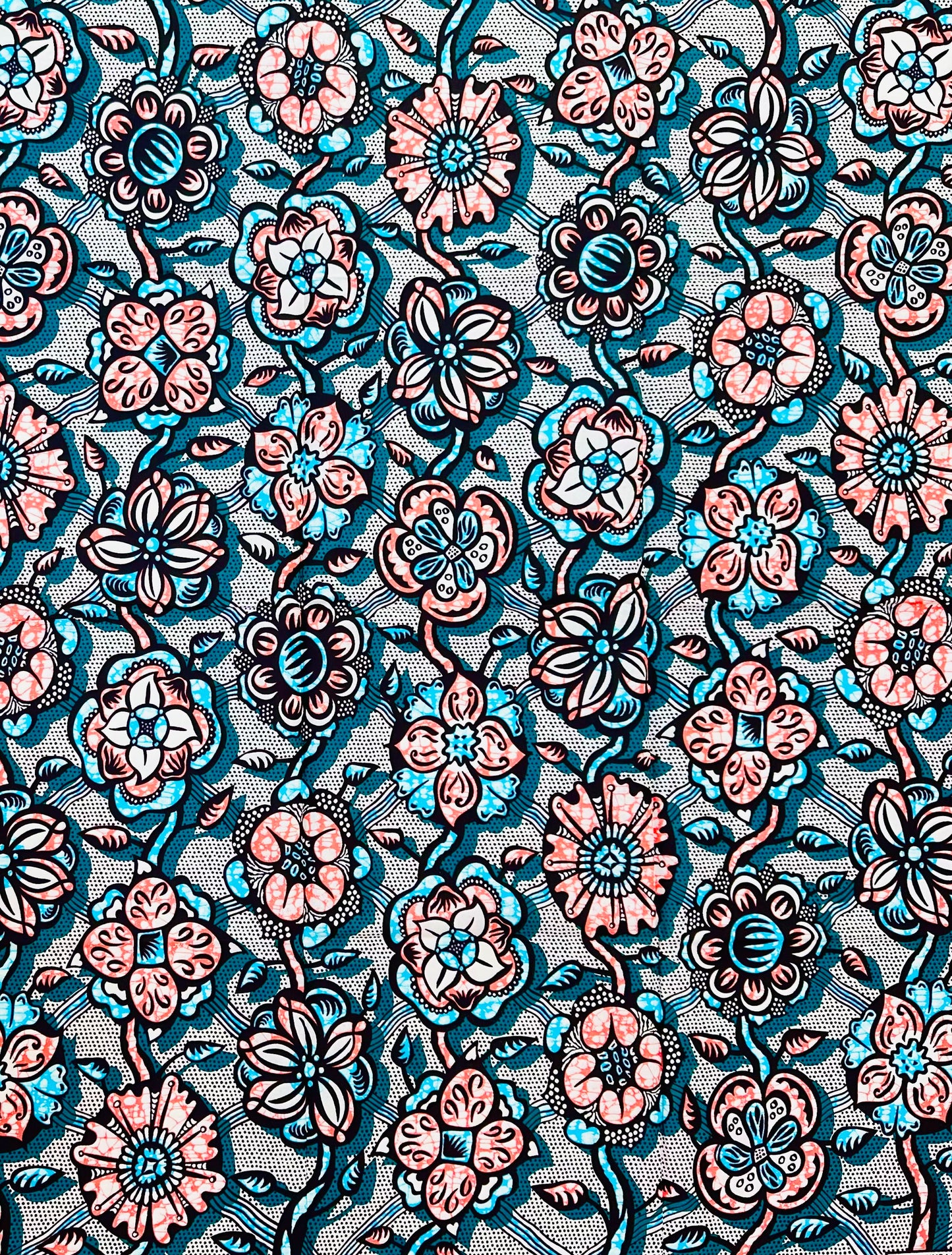 African Print Fabric/ Ankara - Green, Blue, Pink ‘The Matriach’s Seat' Design, YARD