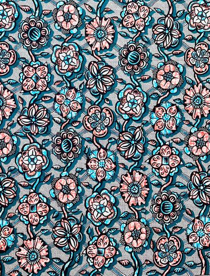 African Print Fabric/ Ankara - Green, Blue, Pink ‘The Matriach’s Seat' Design, YARD