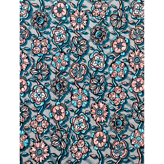 African Print Fabric/ Ankara - Green, Blue, Pink ‘The Matriach’s Seat' Design, YARD