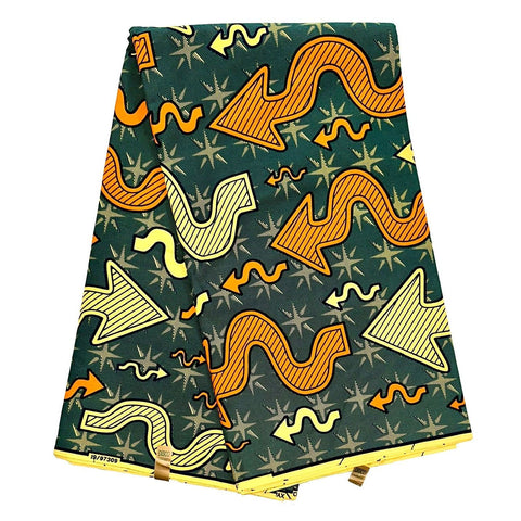 African Print Fabric/ Ankara - Green, Orange, Beige 'Success is Up & Down', YARD or WHOLESALE