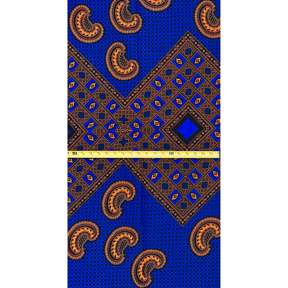 African Print Fabric/ Ankara - Blue, Orange 'Oga’s Best' Design, YARD or WHOLESALE