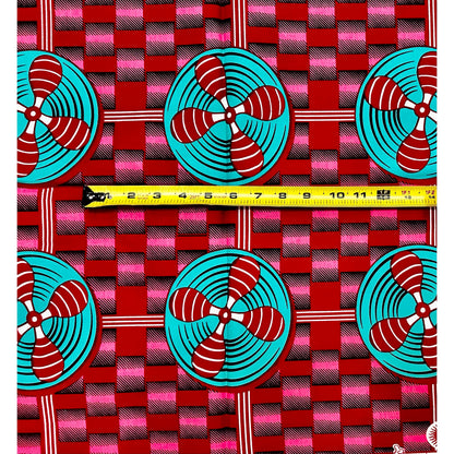 African Print Fabric/ Ankara - Red, Pink, Teal ‘Afẹfẹ Market' Design, 1 YARD