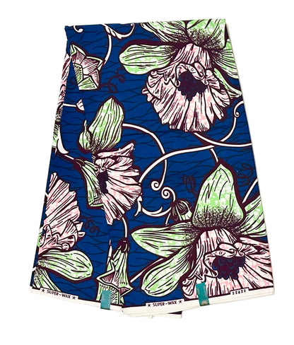 African Print Fabric/Ankara - Blue, Pink, Green ‘Abidjan Bloom', YARD or WHOLESALE