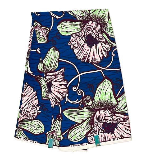 African Print Fabric/Ankara - Blue, Pink, Green ‘Abidjan Bloom', YARD or WHOLESALE