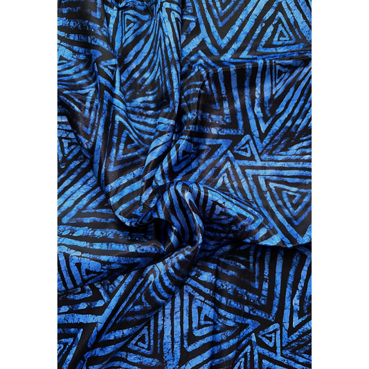 African Print, Satin Fabric- Black, Blue "Afreek", Yard or Wholesale