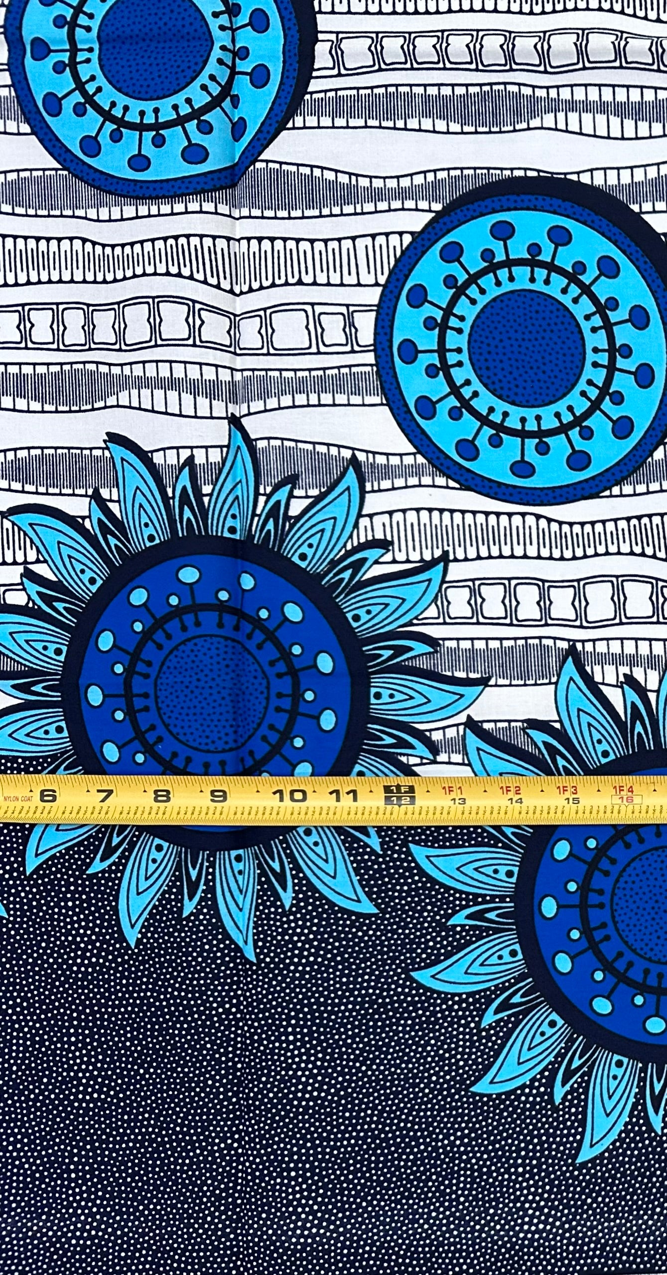 African Print Fabric/ Ankara - Blue, White 'Summer on Purpose', 1 Yard