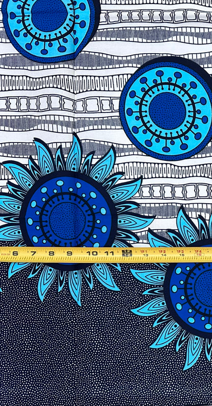 African Print Fabric/ Ankara - Blue, White 'Summer on Purpose', 1 Yard