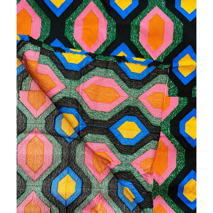 African Fabric/ Woven Kente - Green, Pink, Orange, Blue, Yellow, Black, Silver “Yaayaa”, 4 Yards