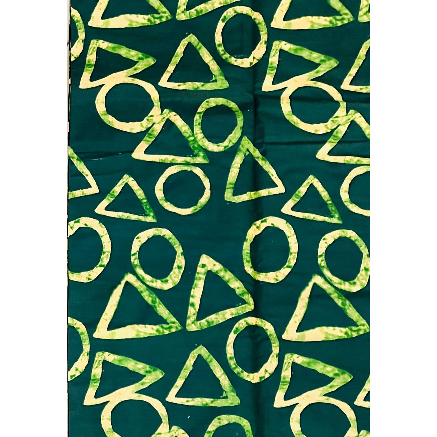 African Print Fabric/ Ankara - Green, Beige 'Ifa Geometry', YARD or WHOLESALE