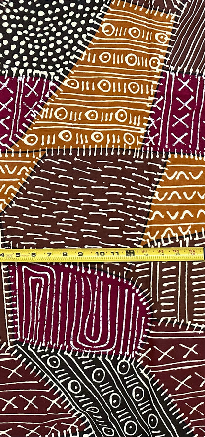 African Print Fabric/ Ankara - Shades of Brown, Dark Red, Beige 'Mudhouse Notes', YARD or WHOLESALE