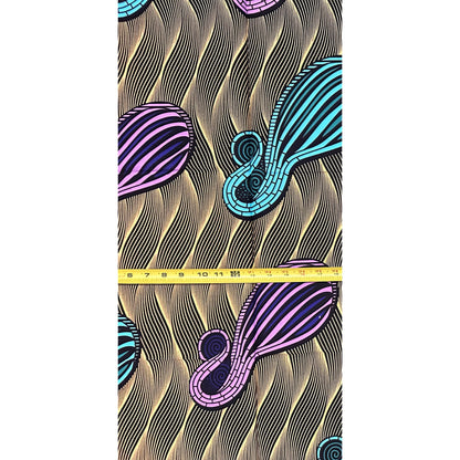 African Print Fabric/ Ankara - Beige, Blue, Brown, Purple 'The Matchmaker', 1 YARD