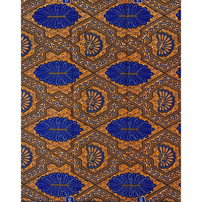 African Print Fabric/ Ankara - Orange, Blue, ‘Who Know No Dey Lost' Design, 1 YARD