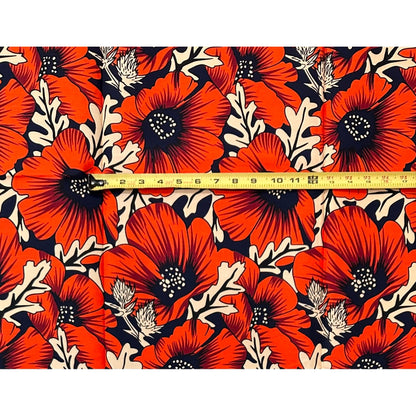 African Print Fabric/ Ankara - Orange, Red, Beige 'Queen’s Garden', YARD or WHOLESALE