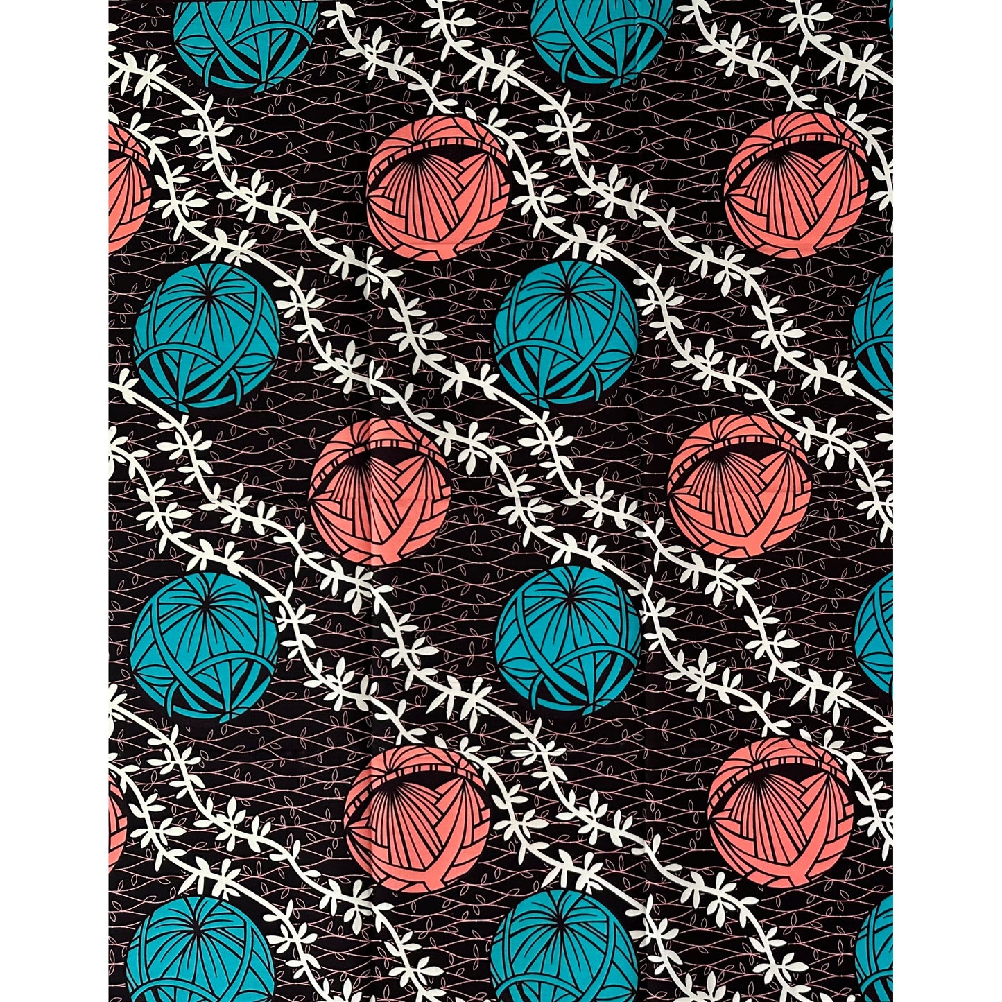 African Print Fabric/Ankara - Dark Brown, Pink, Teal "Nkata Orbs" Design **Slightly Flawed**
