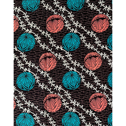 African Print Fabric/Ankara - Dark Brown, Pink, Teal "Nkata Orbs" Design **Slightly Flawed**