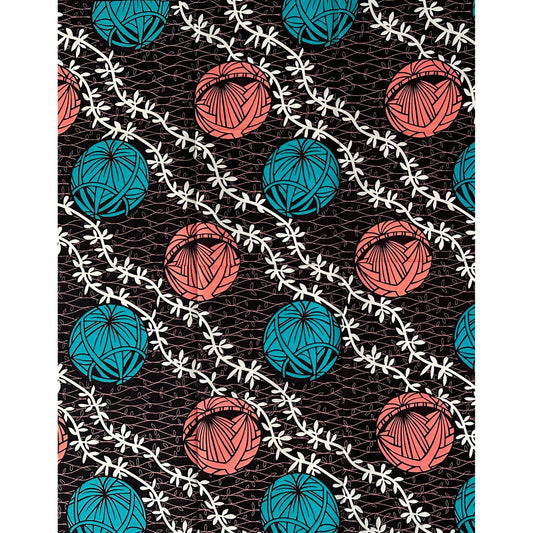 African Print Fabric/Ankara - Dark Brown, Pink, Teal "Nkata Orbs" Design **Slightly Flawed**